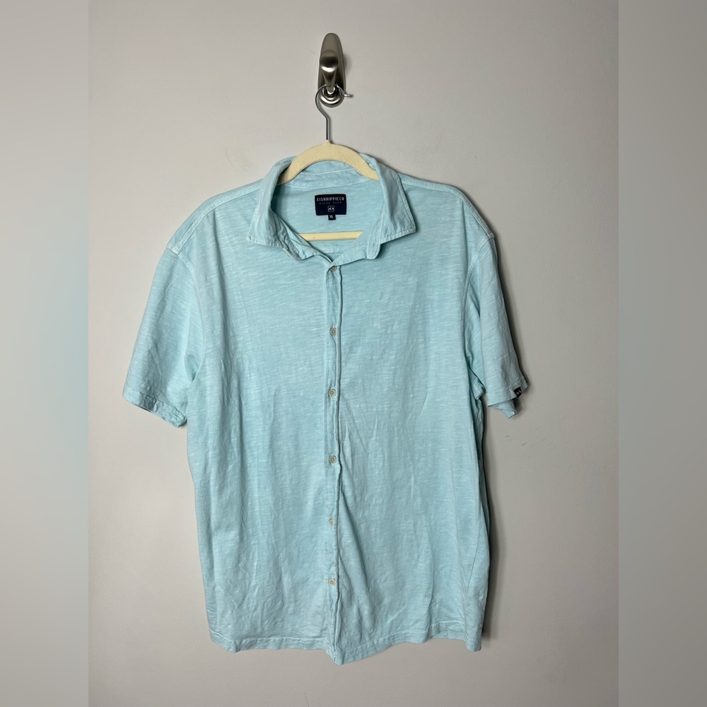 Fish Hippie Balao Wash Knit Button Front Short Sleeve Collar Tee Cotton XL 1101